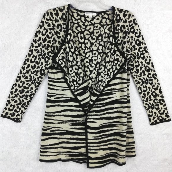Notations Womens Sweater Cardigan Open‎ Front Flowy Leopard Zebra Print Knit S - Picture 1 of 10